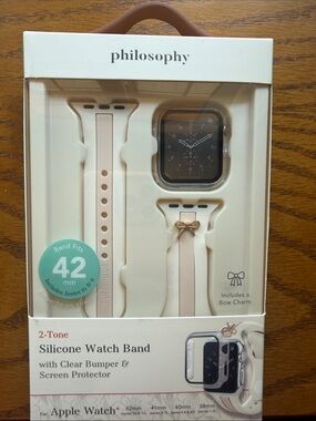Philosophy 2-Tone Silicone Apple Watch Band — Blush Pink & Cream with Bow Charm